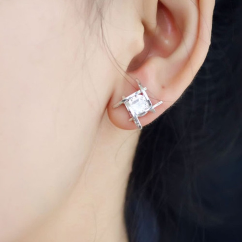 New Silver Tone Caged Stud Earrings - Picture 3 of 3